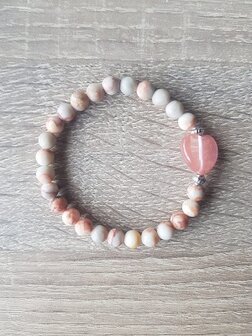 Dames armband Red Veined White Onyx &amp; Rode Calciet