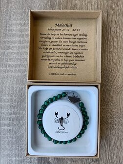 Dames armband Malachiet met sterrenbeeld Schorpioen RVS accessoires 