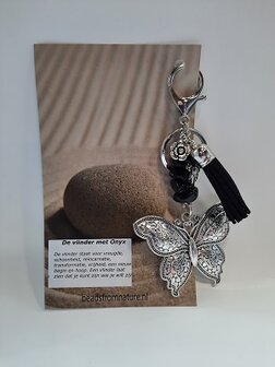 Sleutelhanger vlinder met natuursteen Onyx