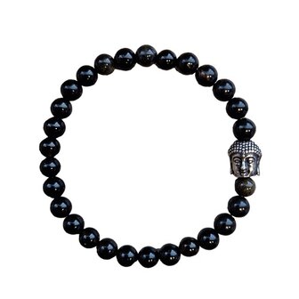 Zwarte Obsidiaan dames armband met Boeddha kraal