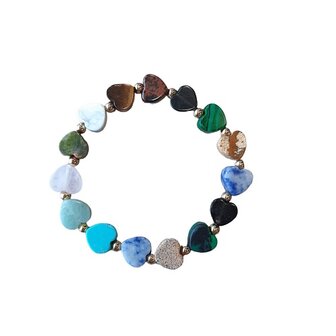 Dames armband met multicolor natuurstenen hartjes