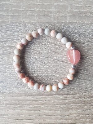 Dames armband Red Veined White Onyx & Rode Calciet