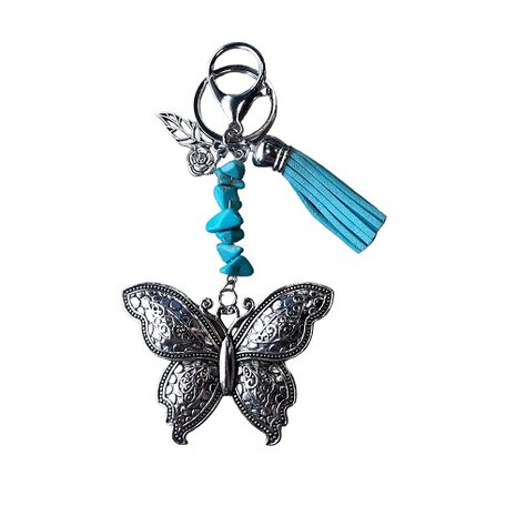 Vlinder sleutelhanger met natuursteen Turquoise