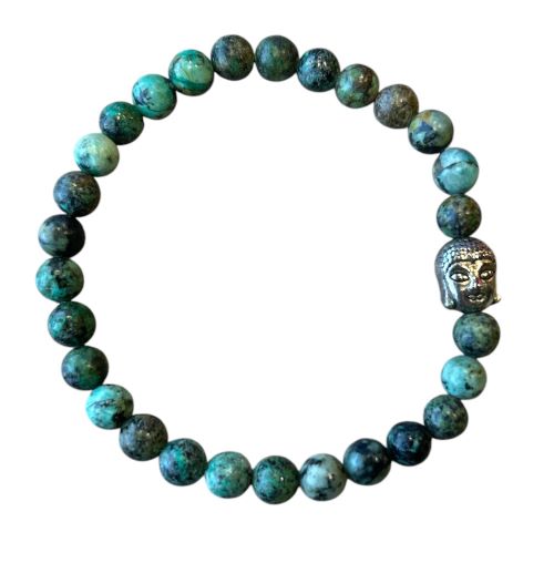 Dames armband Afrikaans Turquoise 6 mm met Boeddha kraal