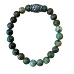 Dames armband Afrikaans Turquoise 8 mm met vlecht kraal (18,5 cm lang)