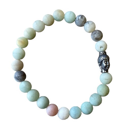 Heren armband Amazoniet mat 8 mm met Boeddha kraal