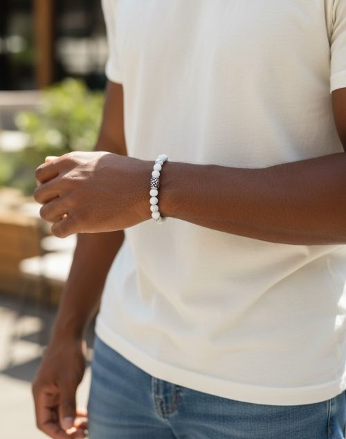 Heren armband Amerikaans Howliet 8 mm met vlecht kraal