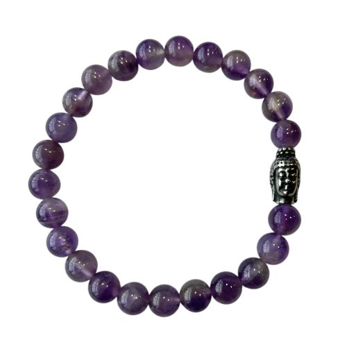 Heren armband Amethist 8 mm met Boeddha kraal