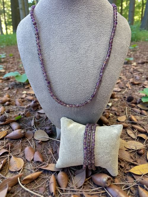 Damesketting/wikkelarmband van Amethist natuursteen kralen