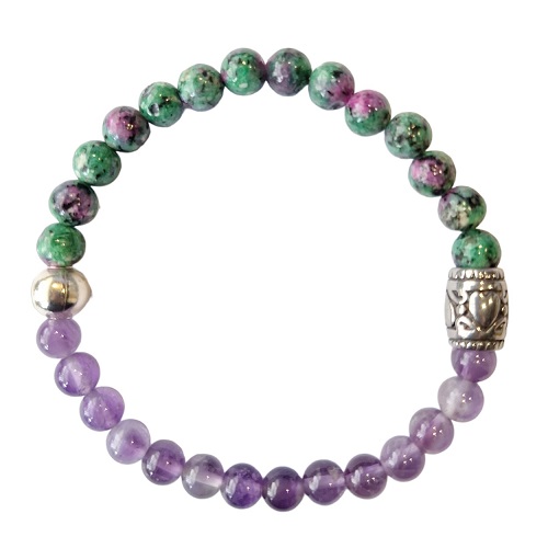 Dames armband Amethist met Robijn in Zoïsiet 6 mm met basic kraal