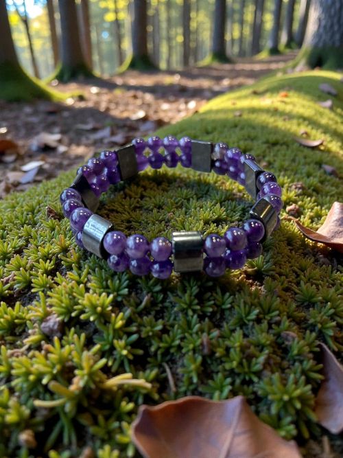 Dames armband Amethist 6 mm met Hematiet