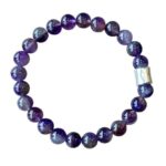 Heren armband 8 mm Amethist met matzilverkleur kraal
