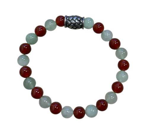 Herenarmband Aventurijn en Carneool 8 mm met vlecht kraal