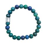 Heren armband Azuriet Malachiet 8 mm met matzilverkleur kraal
