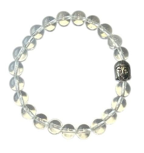 Dames armband Bergkristal 8 mm met Boeddha kraal