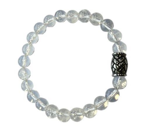 Heren armband Bergkristal met vlecht kraal