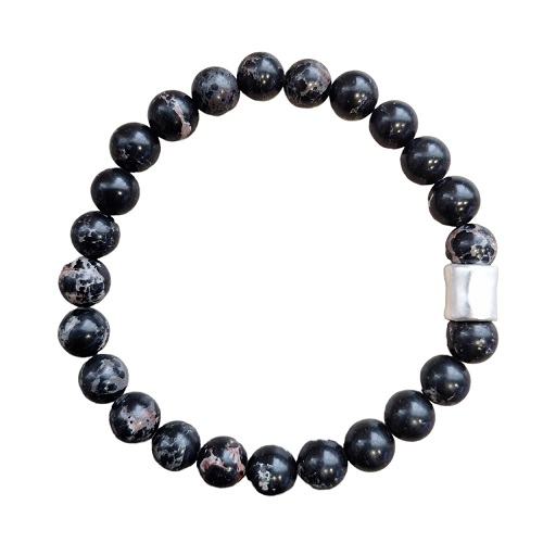 Heren armband Black Sea Sediment 8 mm met matzilverkleur kraal