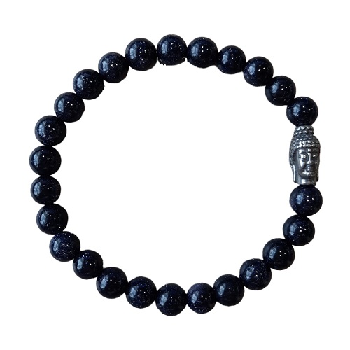 Heren armband Blauwvloed 8 mm met Boeddha kraal