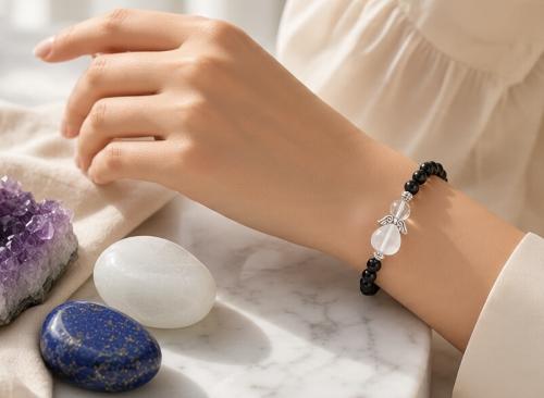 Dames armband Blauwvloed 6 mm met beschermengel