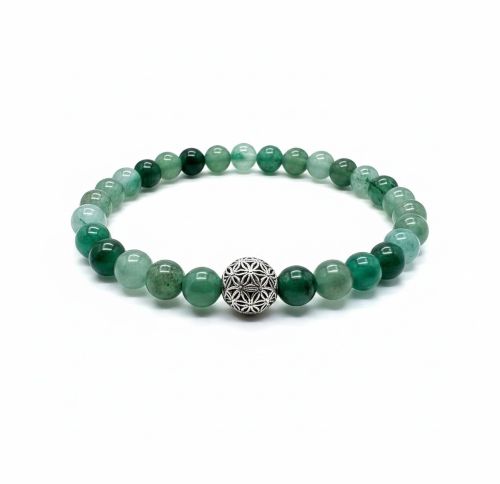 Damesarmband Dragon Veins Agaat groen met flower of life kraal