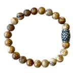 Heren armband gele Jaspis 8 mm met vlecht kraal
