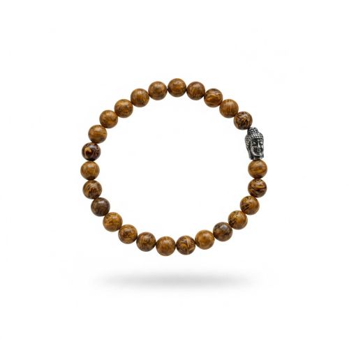 Heren armband 8 mm Goudnerf jade met Boeddha kraal