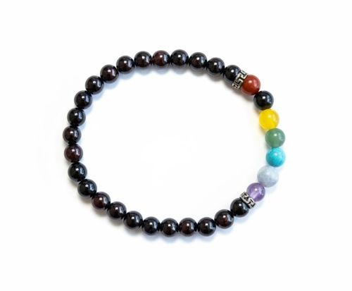 Dames armband Granaat 6 mm met Chakra kralen