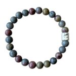 Heren armband Gras Jaspis mat 8 mm met matzilverkleur kraal