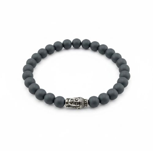 Heren armband mat Hematiet 8 mm met Boeddha kraal