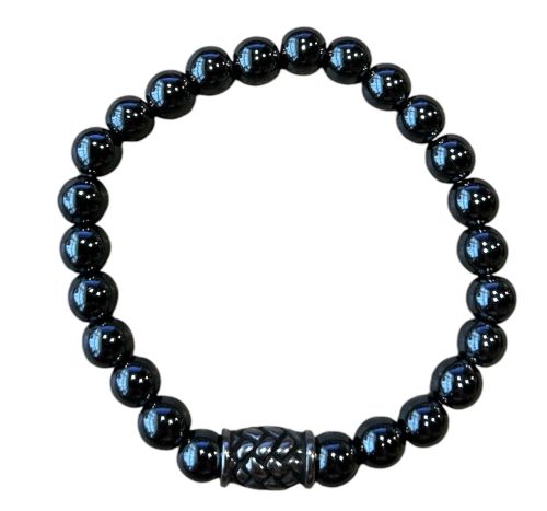 Heren armband Hematiet 8 mm met vlecht kraal