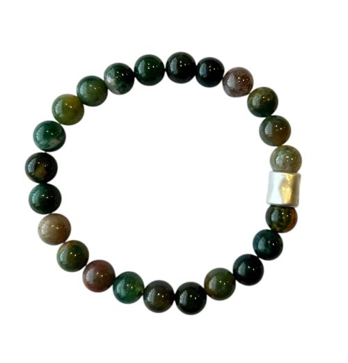 Heren armband Indiaas Agaat met mat zilverkleurige kraal