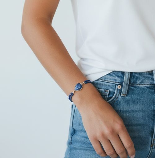 Dames armband 3mm Lapis Lazuli facet met connector tussenzetsel
