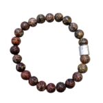 Heren armband 8 mm Luipaard Jaspis met matzilverkleur kraal