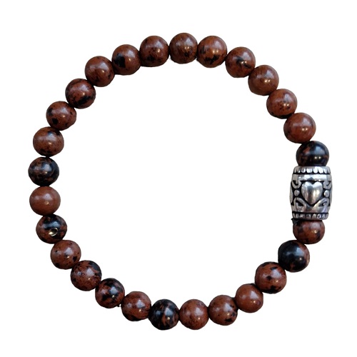 Dames armband Mahonie Obsidiaan 6 mm met basic kraal