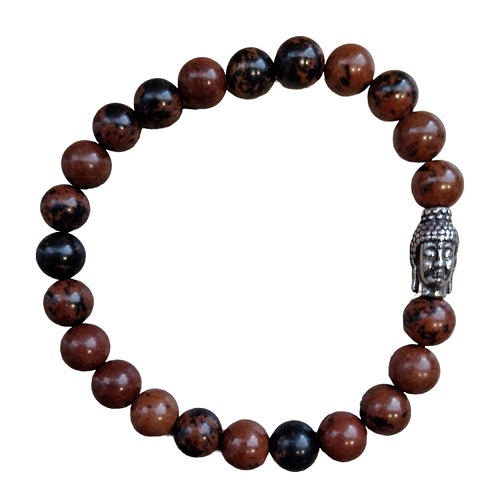 Heren armband Mahonie Obsidiaan 8 mm met Boeddha kraal
