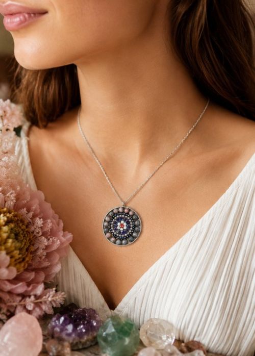 Mandala ketting roze Zebra Jaspis