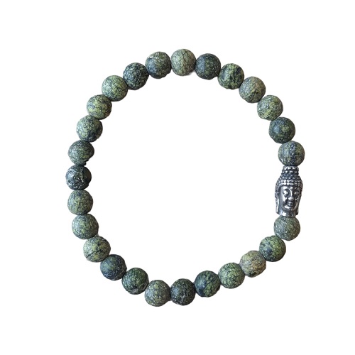 Heren armband matte Zoïsiet 8 mm met Boeddha kraal