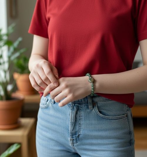 Dames armband Mos Agaat 6 mm & Unakiet hart