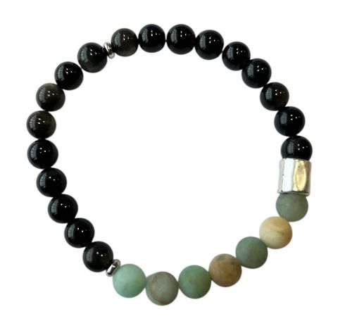 Heren armband 8 mm zwarte Obsidiaan & Amazoniet