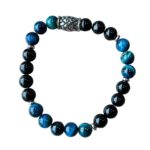 Heren armband 8 mm zwarte Obsidiaan en blauwe Tijgeroog met vlecht kraal
