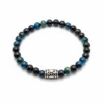 Dames armband zwarte Obsidiaan en blauwe Tijgeroog 6 mm met basic kraal