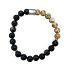 Herenarmband natuurstenen Zilver zwarte Obsidiaan met Boomschors Agaat 8 mm