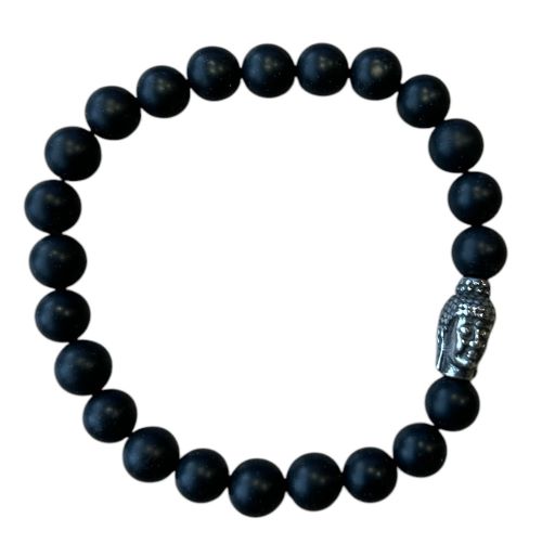 Heren armband Onyx mat 8 mm met Boeddha kraal
