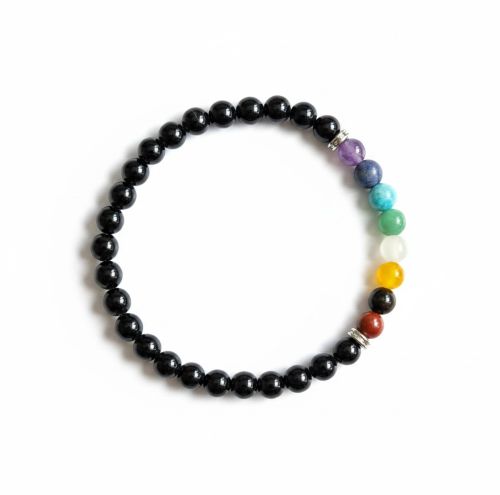 Dames armband Onyx 6 mm met Chakra kralen