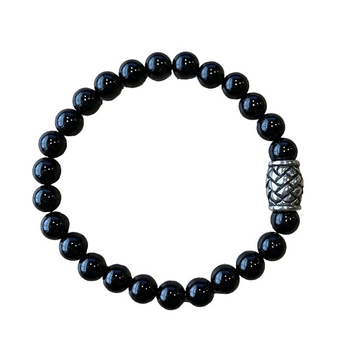 Heren armband Onyx 8 mm met vlecht kraal (21,5 cm)