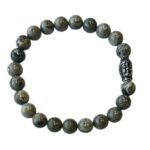 Heren armband 8 mm Picasso Jaspis grijs met Boeddha kraal