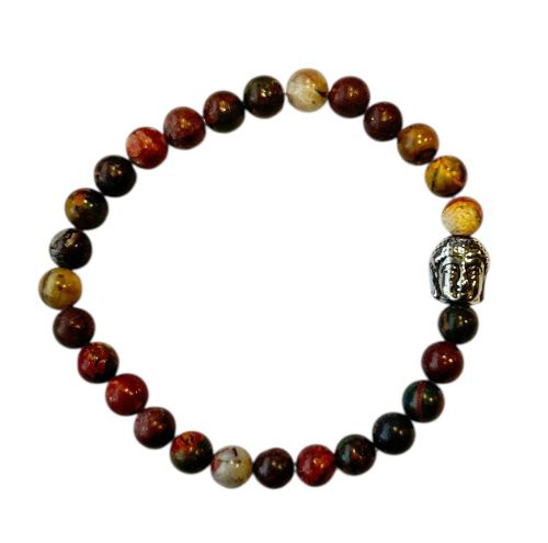 Dames armband Picasso Jaspis koffie bruin 6 mm met Boeddha kraal