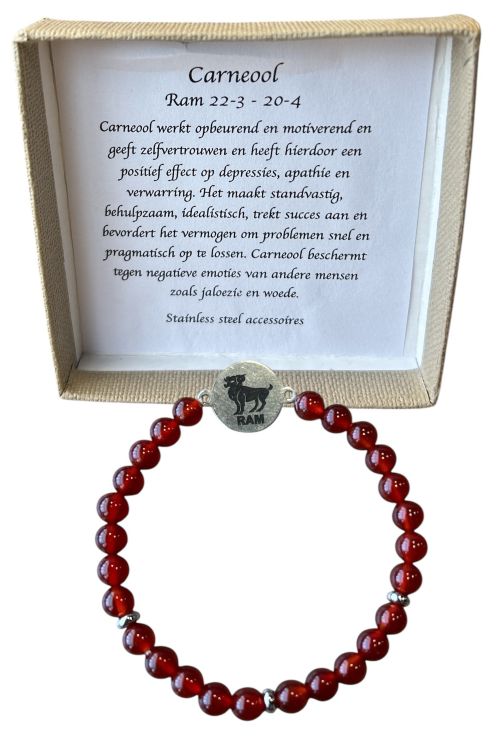 Dames armband Carneool 6 mm met sterrenbeeld Ram