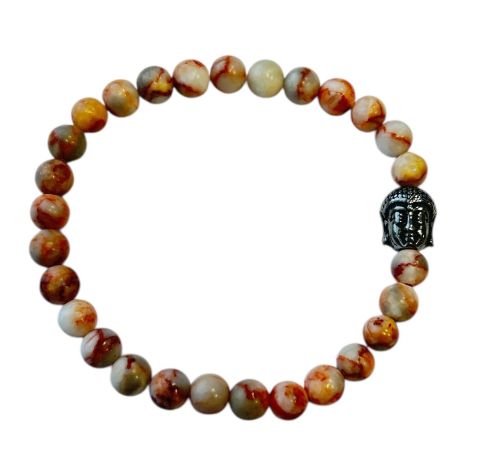 Dames armband Red Veined White Onyx 6 mm met Boeddha kraal