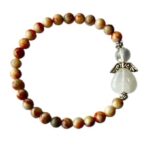 Dames armband Red Veined White Onyx 6 mm met beschermengel